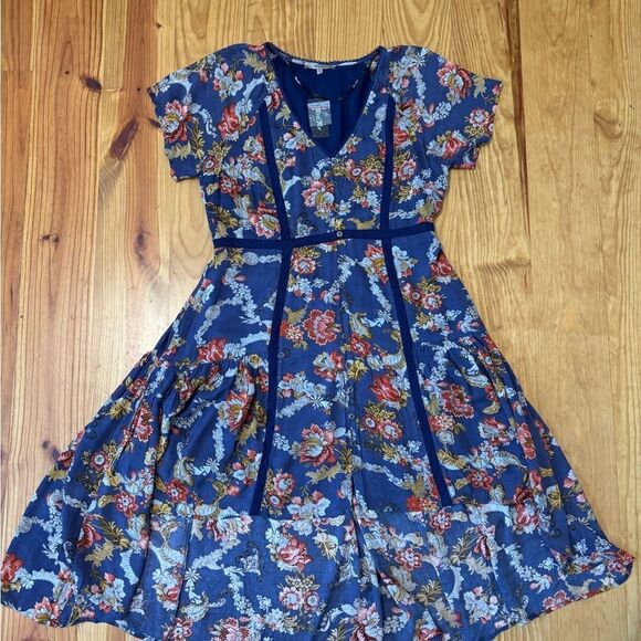 NWT Miss Me Dress Lace Floral Lined High Low Button Front Short Sleeve M - Picture 5 of 14